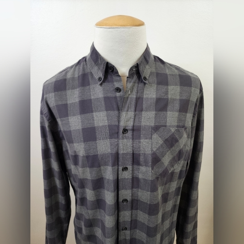 Billy Reid Men's Gray Plaid Long Sleeve Shirt Standard Button UpPocket, sz LD - Picture 3 of 16